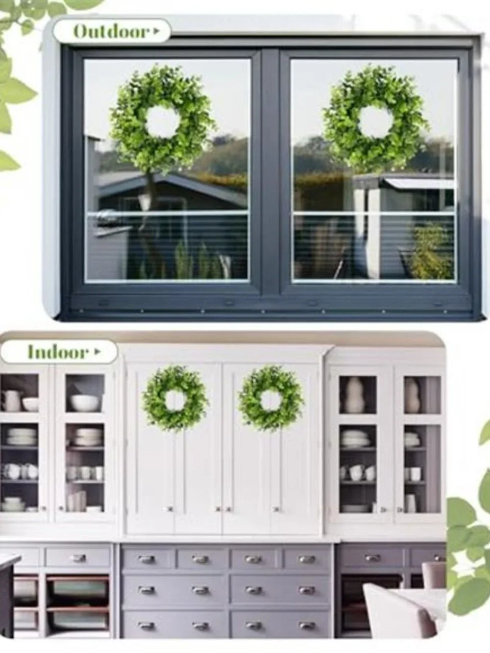 2 Packs 11 Inch Artificial Boxwood Small Wreath for Front Doors Green